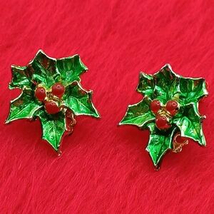 Festive Green and Red Holly Earrings